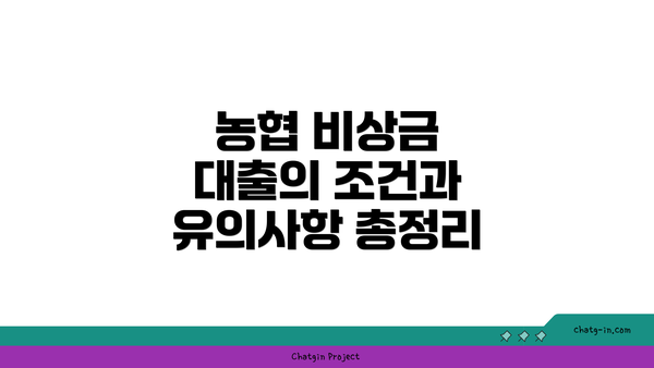 농협 비상금 대출의 조건과 유의사항 총정리