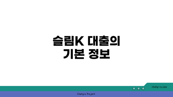 슬림K 대출의 기본 정보