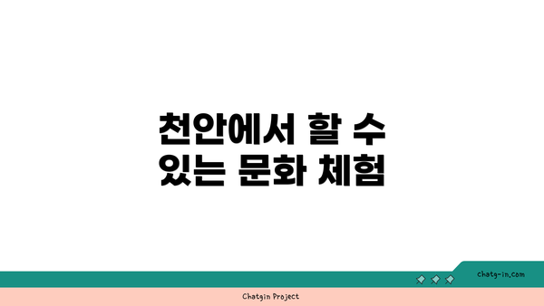 천안에서 할 수 있는 문화 체험