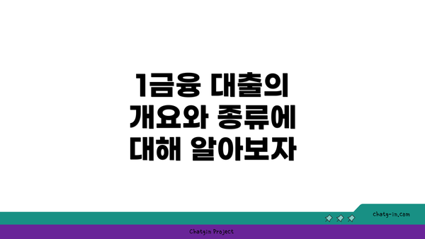 1금융 대출의 개요와 종류에 대해 알아보자