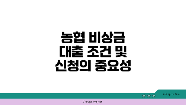 농협 비상금 대출 조건 및 신청의 중요성