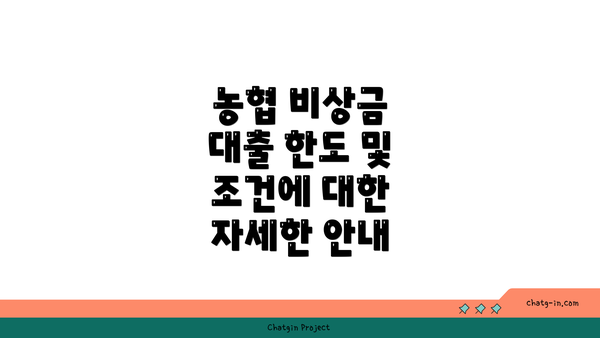 농협 비상금 대출 한도 및 조건에 대한 자세한 안내