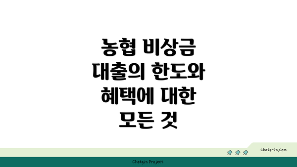 농협 비상금 대출의 한도와 혜택에 대한 모든 것