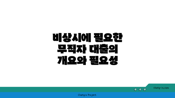 비상시에 필요한 무직자 대출의 개요와 필요성