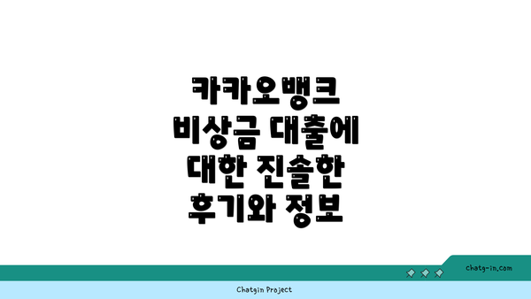 카카오뱅크 비상금 대출에 대한 진솔한 후기와 정보